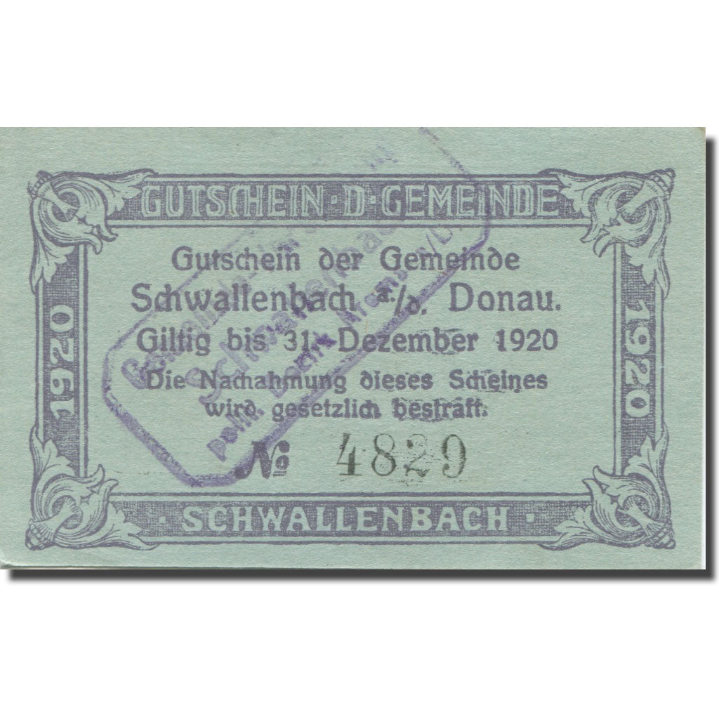 Banknote, Austria, Schwallenbach, 10 Heller, Couronne, 1920 UNC(63) Mehl:FS 1122