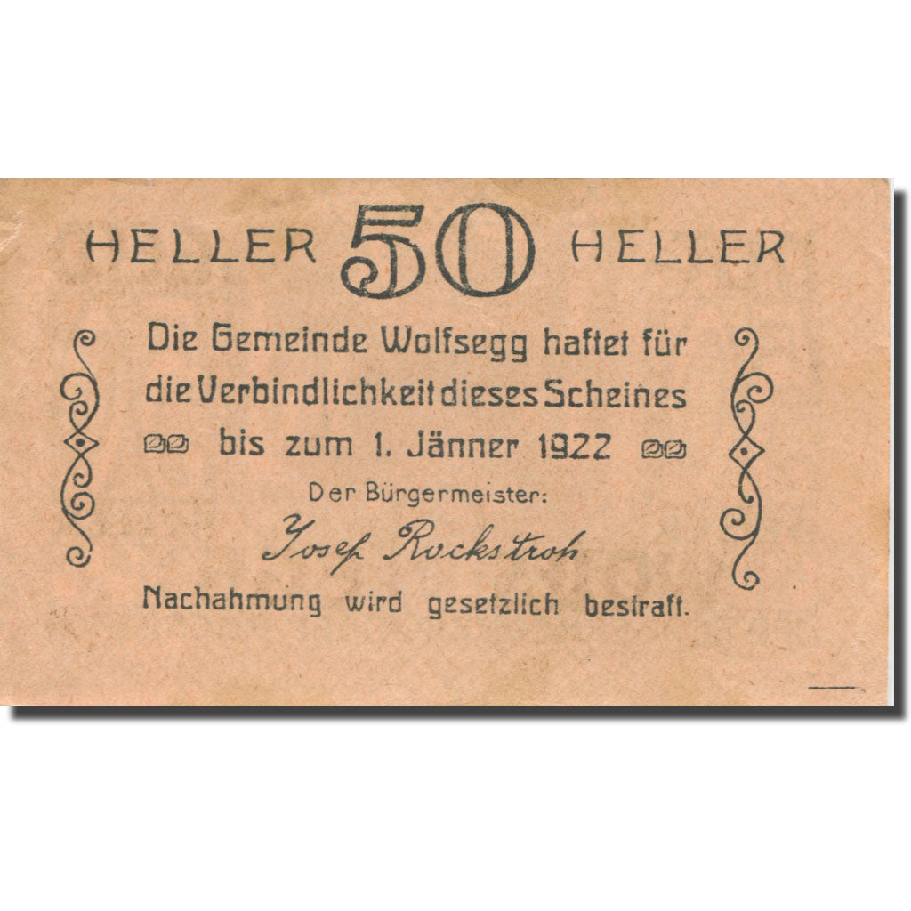 Banknote, Austria, Wolfsegg, 50 Heller, Forêt, 1922 AU(55-58) Mehl:FS 1250II