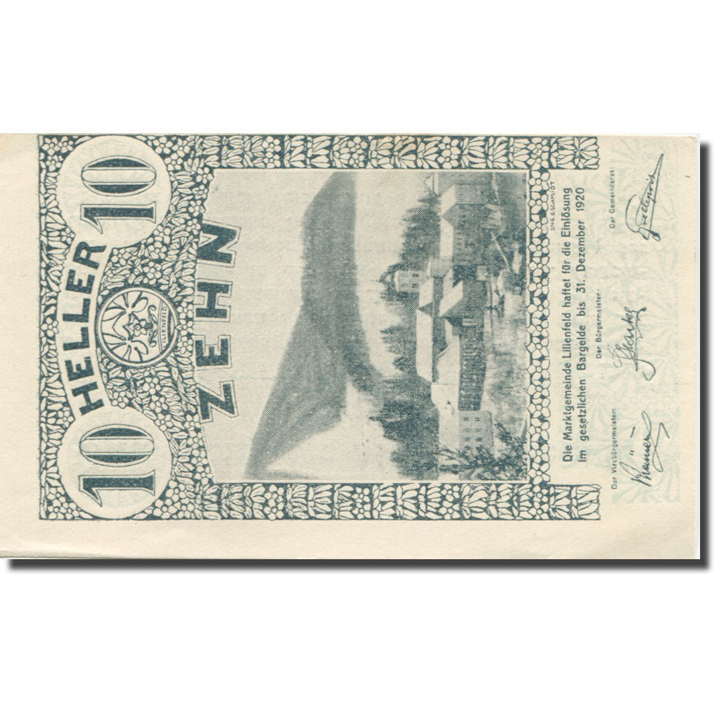 Banknote, Austria, Lilienfeld, 10 Heller, montagne, 1920 UNC(63) Mehl:FS 523I