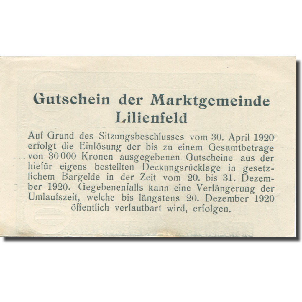Banknote, Austria, Lilienfeld, 10 Heller, montagne, 1920 UNC(63) Mehl:FS 523I
