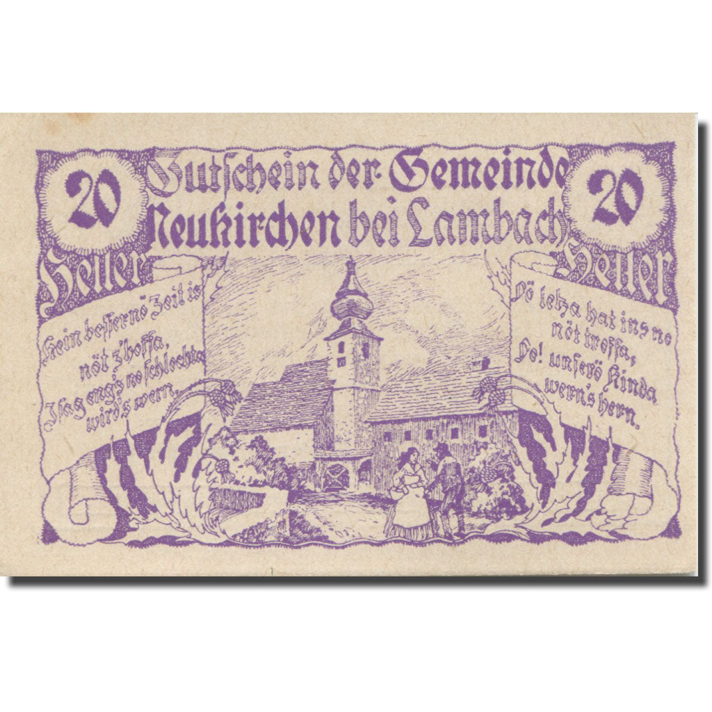 Banknote, Austria, Lambach, 20 Heller, Eglise, 1920 UNC(63) Mehl:FS 658