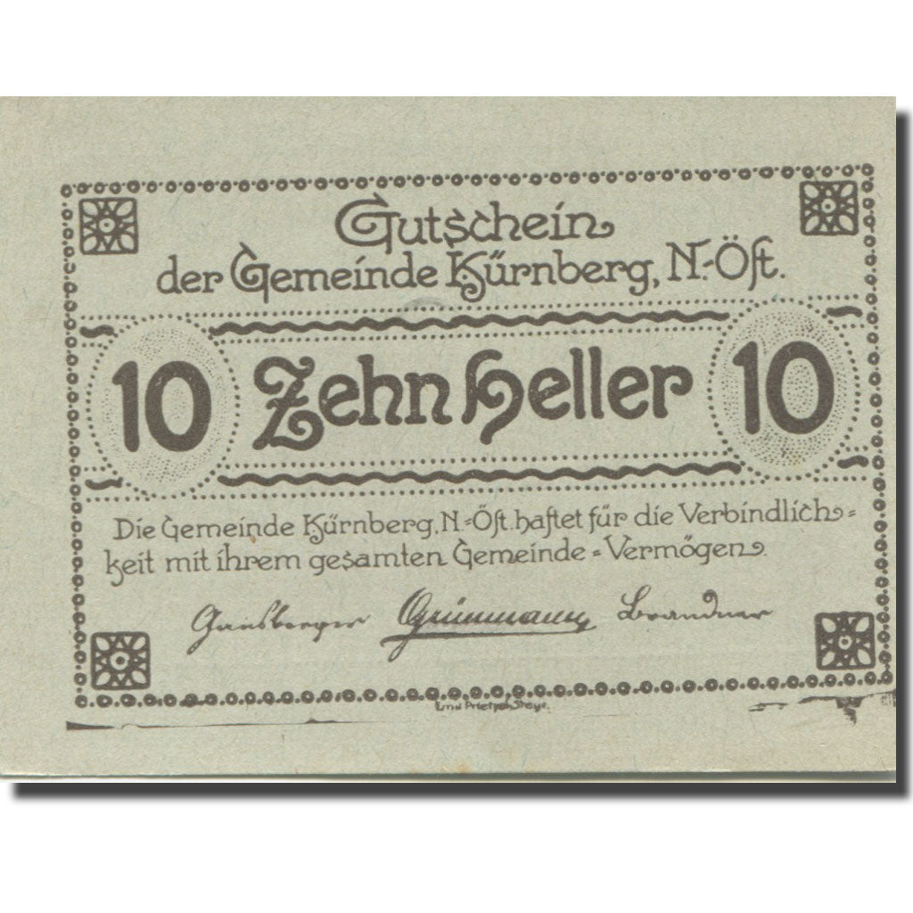 Banknote, Austria, Kürnberg, 10 Heller, champs, 1920 UNC(63) Mehl:FS 490a