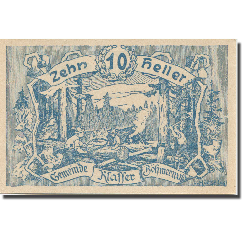 Banknote, Austria, Klaffer, 10 Heller, bûcheron, 1921 UNC(63) Mehl:FS 450b