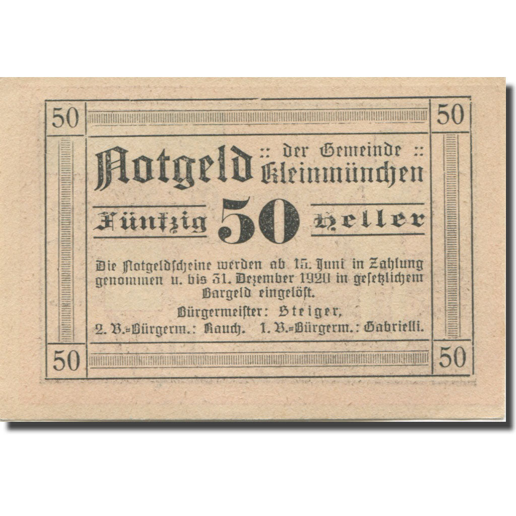 Banknote, Austria, Kleinmünchen, 50 Heller, Usine, 1920 UNC(63) Mehl:FS 456a