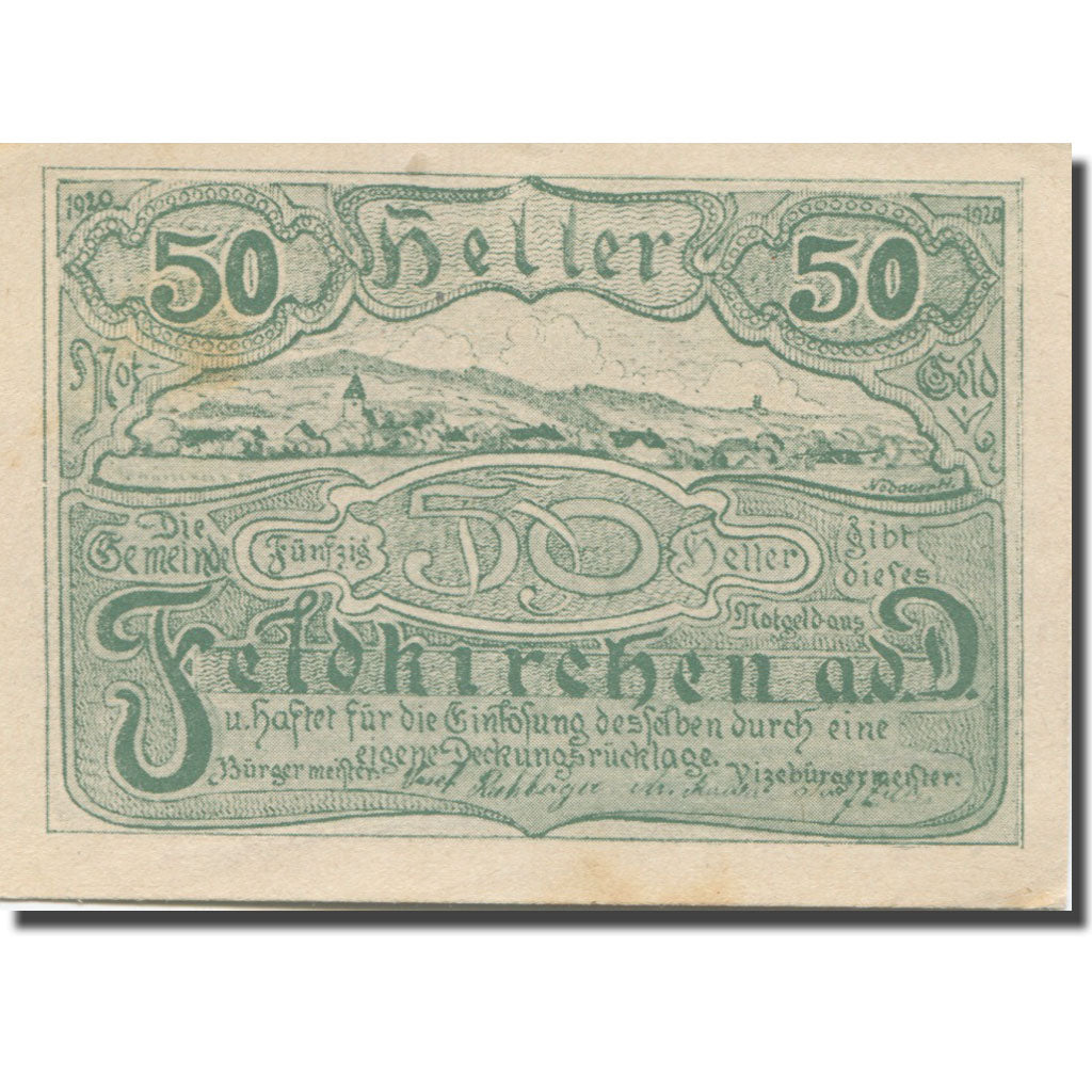 Banknote, Austria, Feldkirchen 50 Heller, paysage, 1920 AU(55-58) Mehl:FS197a