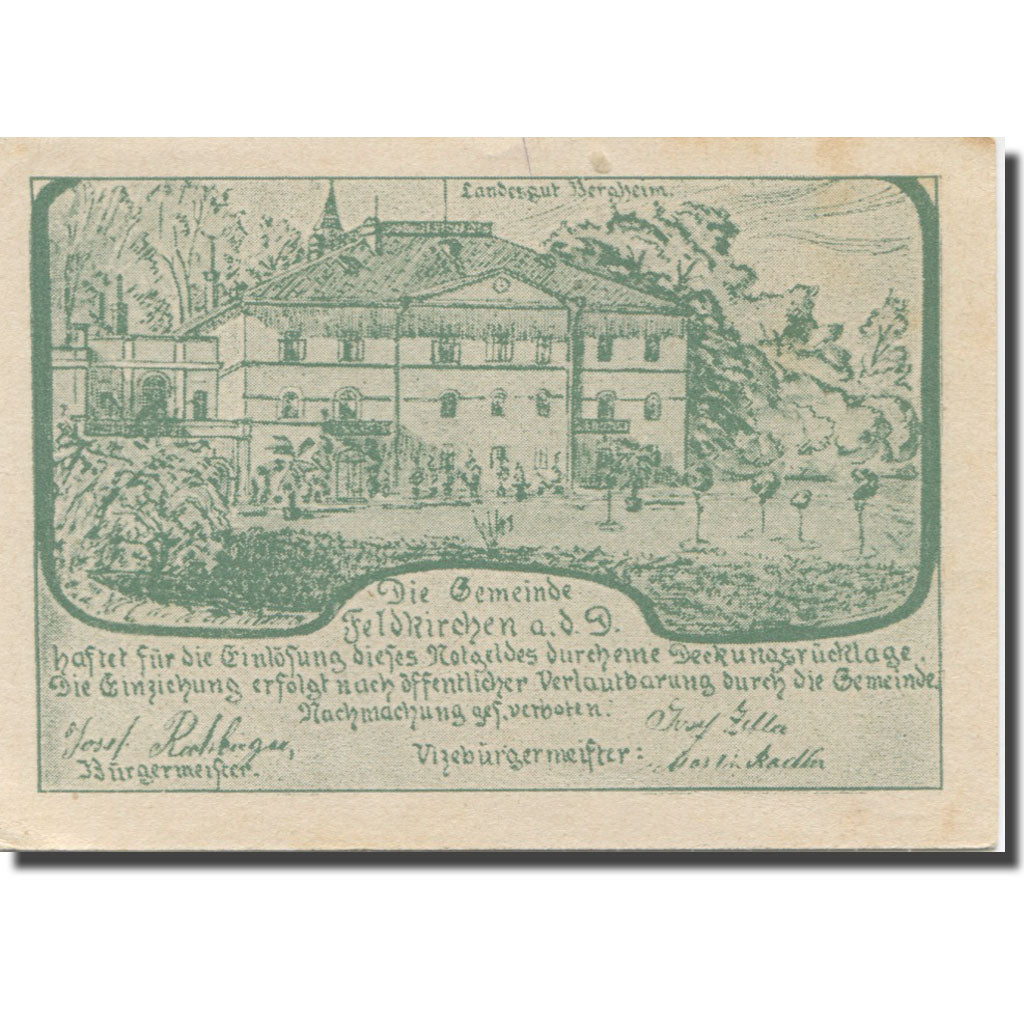 Banknote, Austria, Feldkirchen 50 Heller, paysage, 1920 AU(55-58) Mehl:FS197a