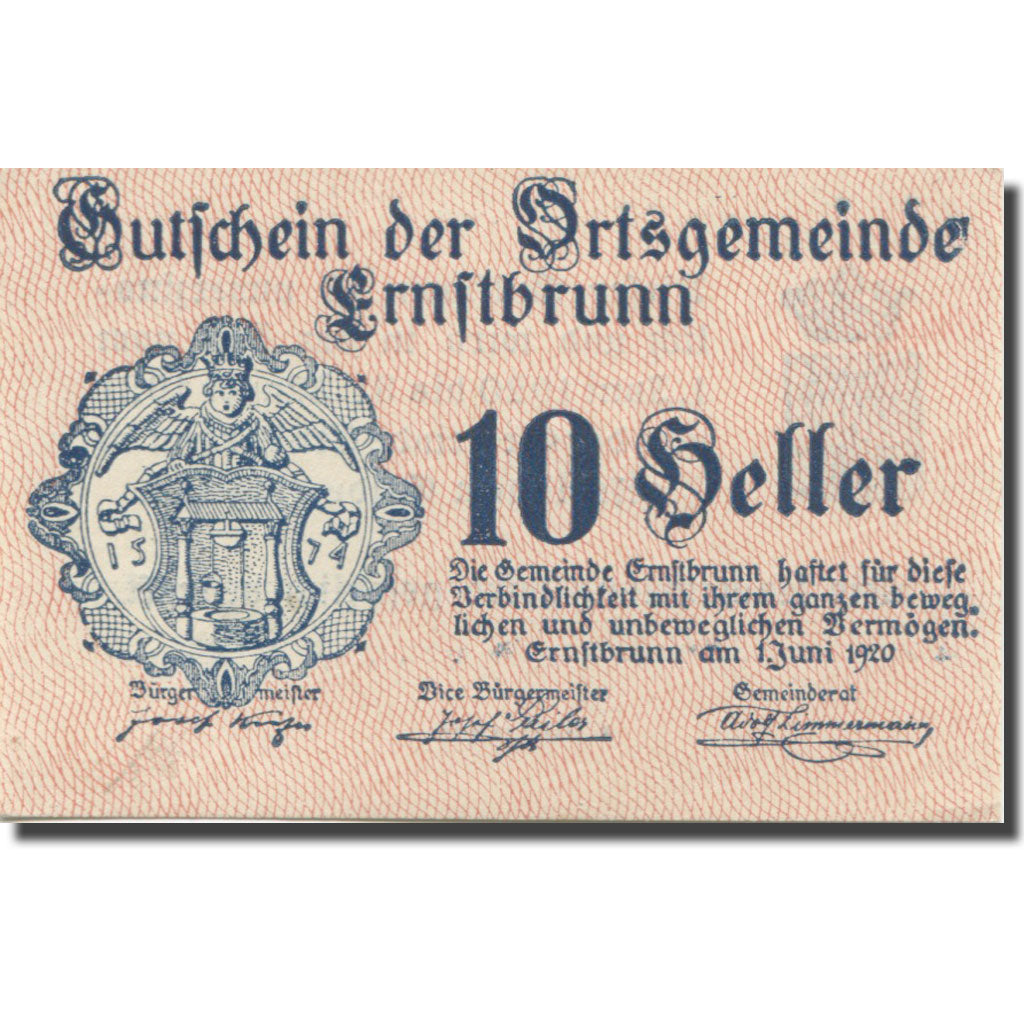 Banknote, Austria, Ernstbrunn, 10 Heller, Blason, 1921 UNC(63) Mehl:FS183