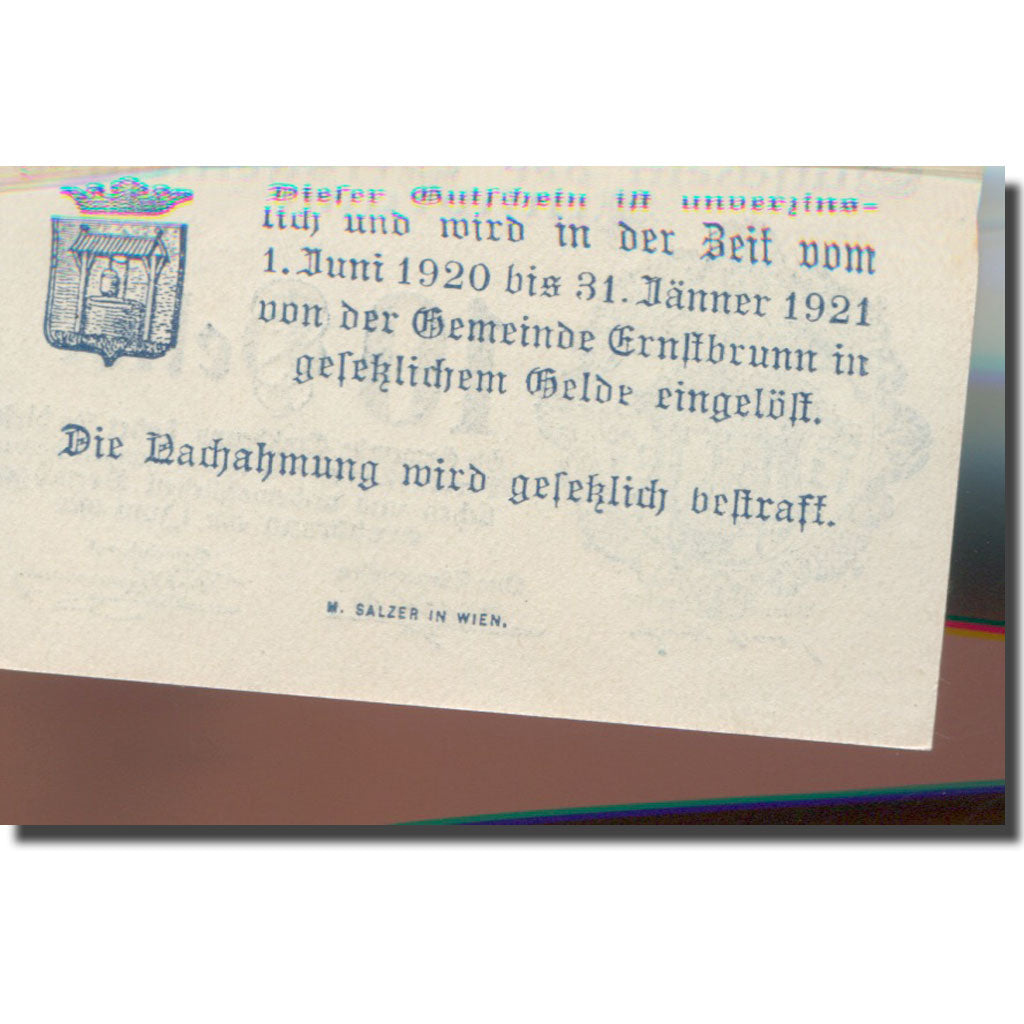 Banknote, Austria, Ernstbrunn, 10 Heller, Blason, 1921 UNC(63) Mehl:FS183