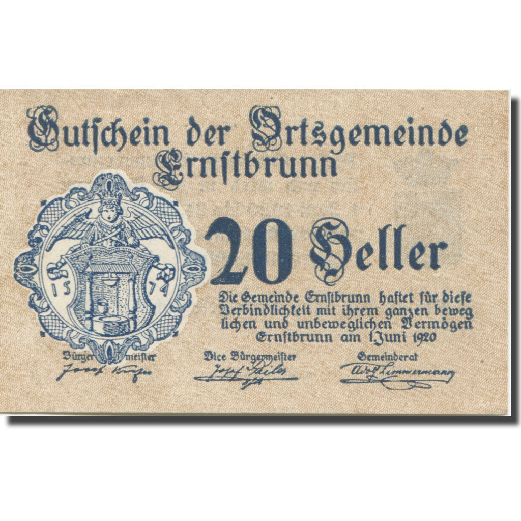 Banknote, Austria, Ernstbrunn, 20 Heller, Blason 1, 1921 UNC(63) Mehl:FS183