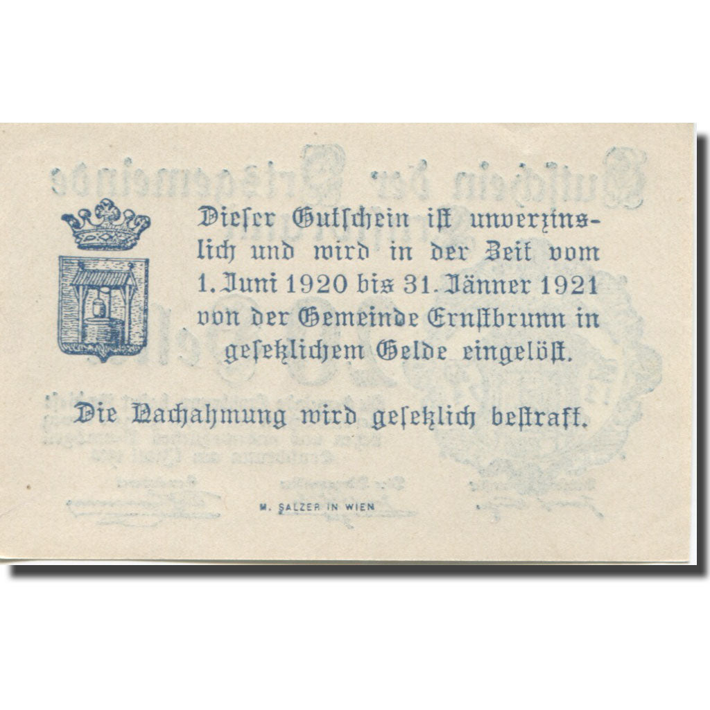 Banknote, Austria, Ernstbrunn, 20 Heller, Blason 1, 1921 UNC(63) Mehl:FS183