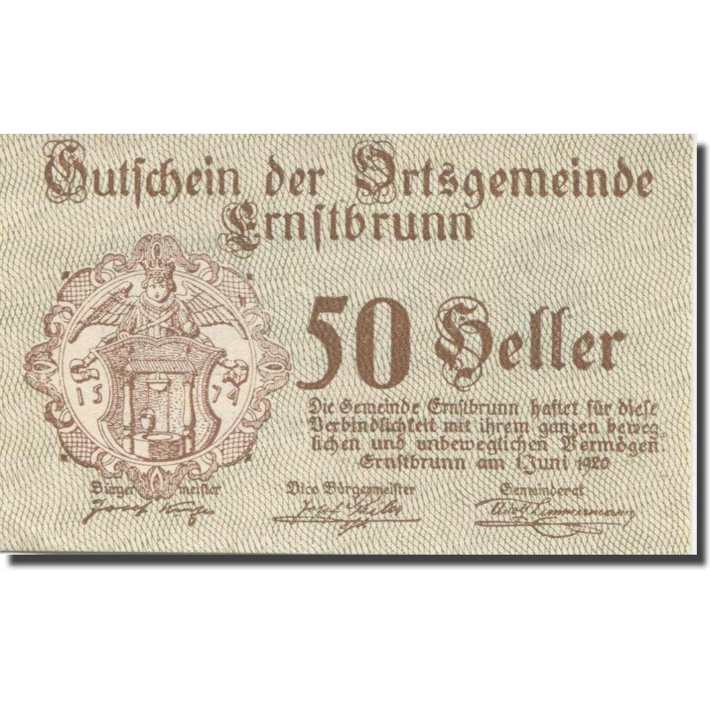 Banknote, Austria, Ernstbrunn, 50 Heller, Blason 2, 1921 UNC(63) Mehl:FS183