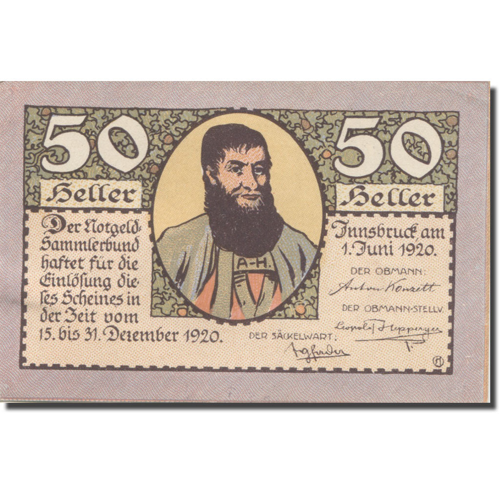 Banknote, Austria, Innsbruck, 50 Heller, village, 1920 UNC(63) Mehl:FS 412Ia