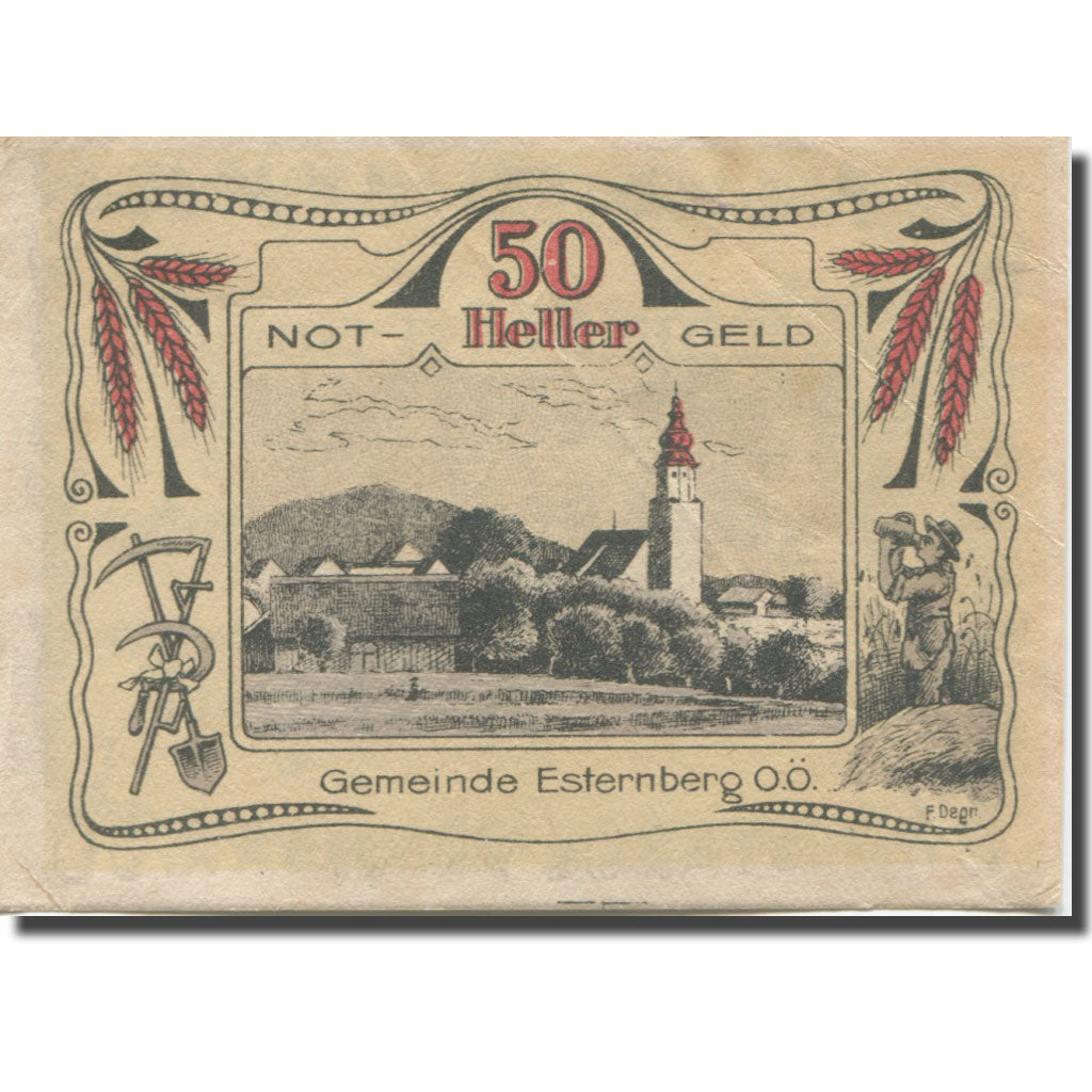 Banknote, Austria, Esternberg, 50 Heller, Eglise, 1920 AU(55-58) Mehl:FS 189