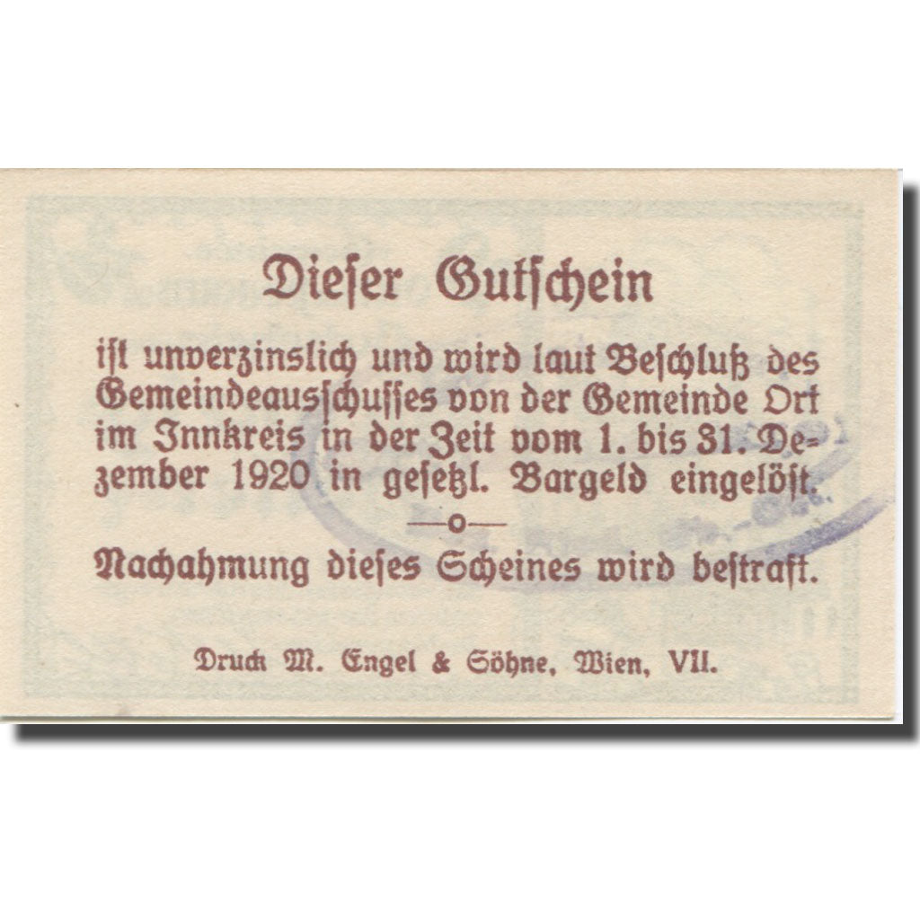 Banknote, Austria, Ort, 20 Heller, village, 1920 UNC(65-70) Mehl:FS 711a