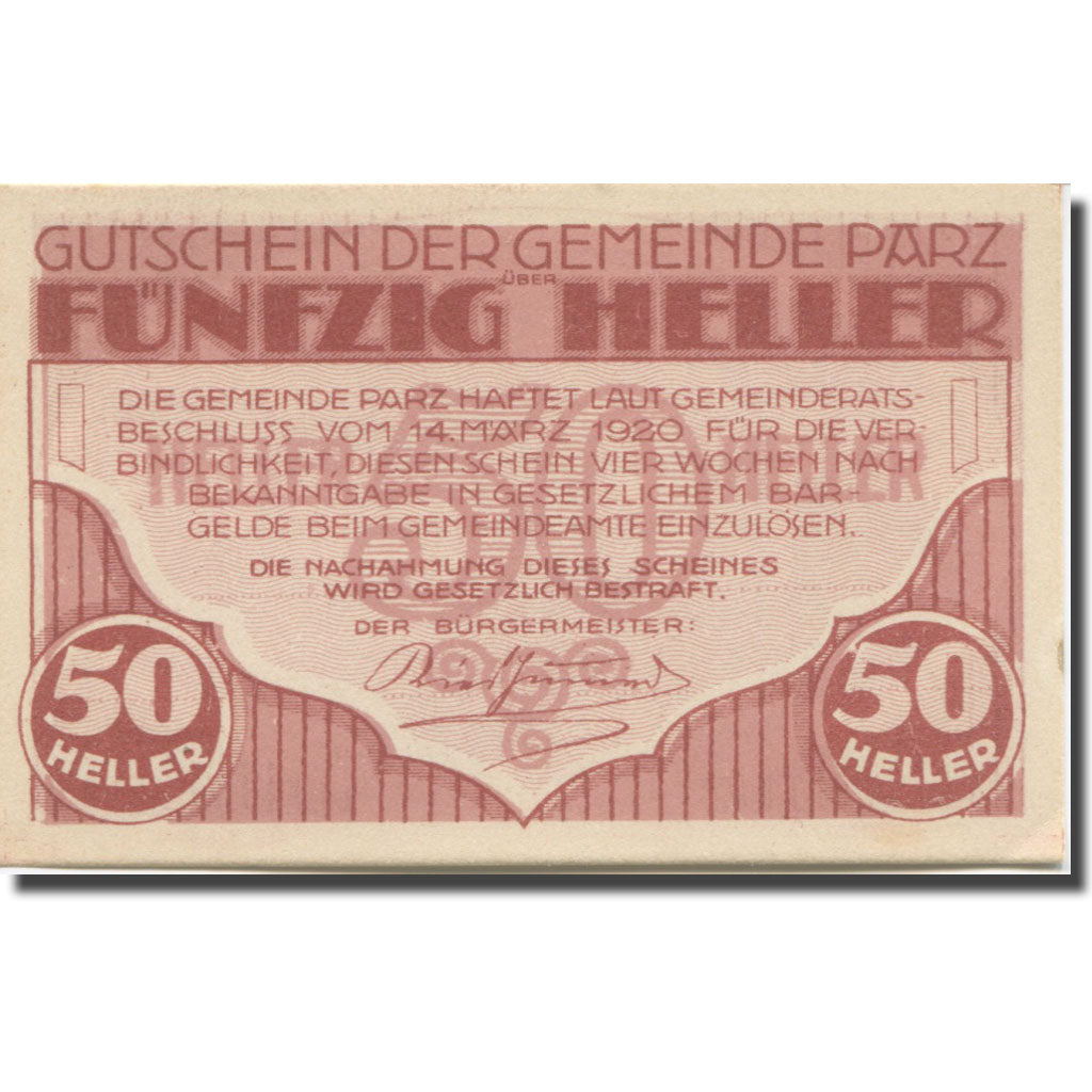 Banknote, Austria, Parz, 50 Heller, école 1920-03-14, UNC(63), Mehl:FS 721a