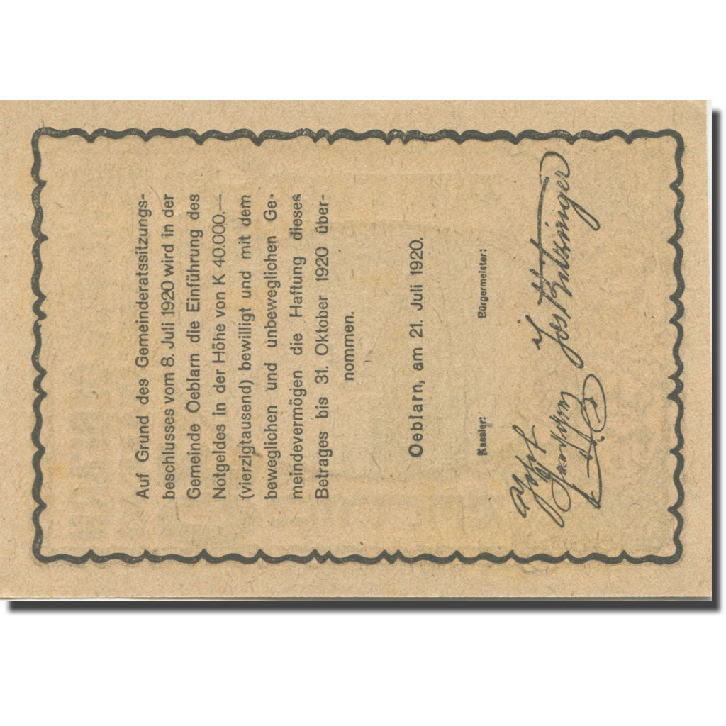 Banknote, Austria, Oeblarn, 30 Heller, paysage, 1920 UNC(65-70) Mehl:FS 700