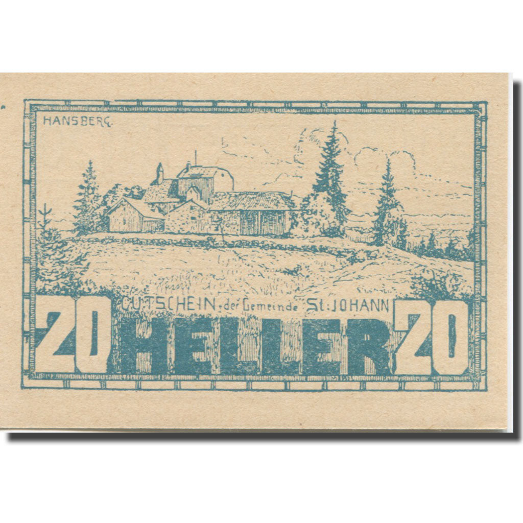 Banknote, Austria, St Johann, 20 Heller, ferme, 1920 UNC(65-70) Mehl:FS 894aa