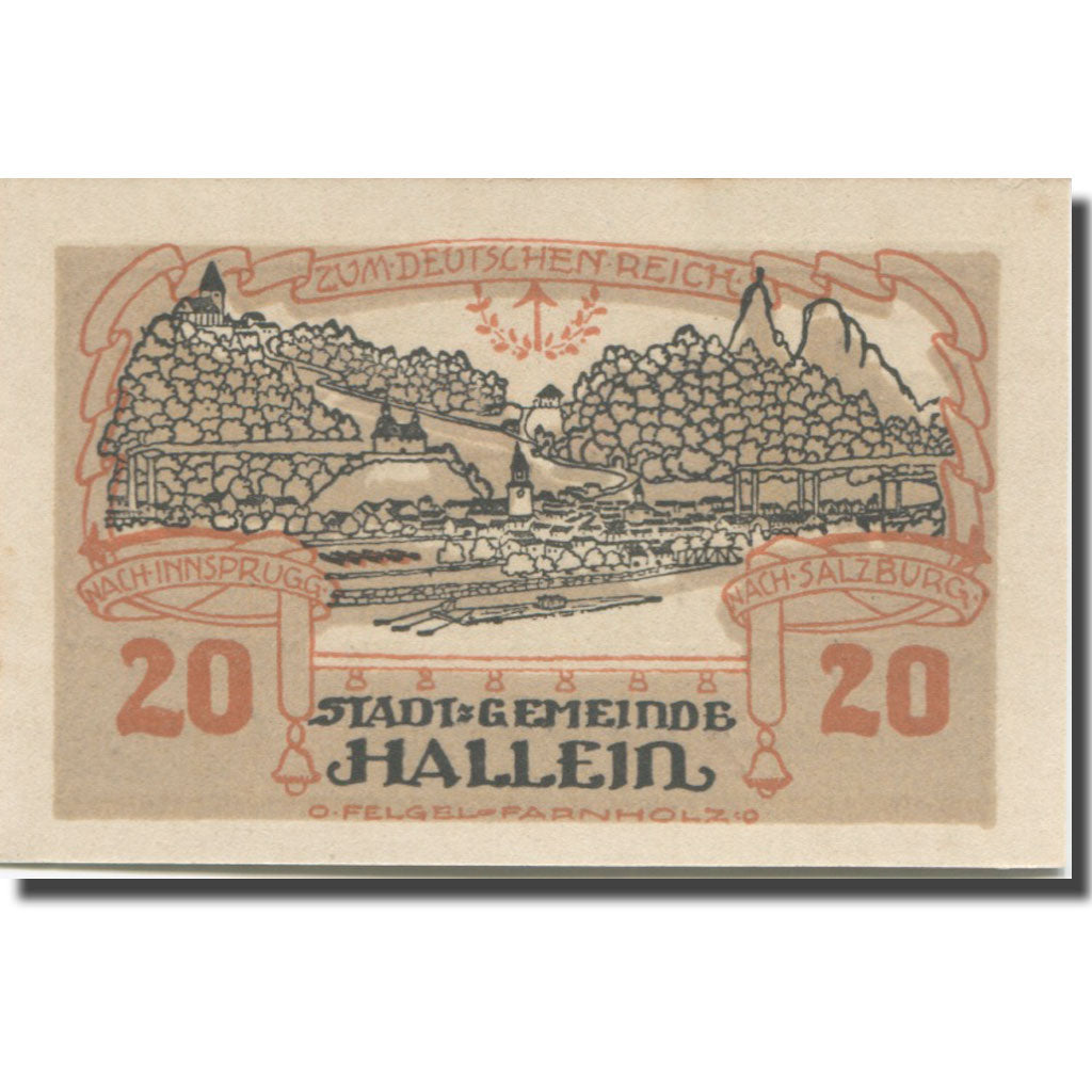 Banknote, Austria, Hallein, 20 Heller, paysage, 1920 UNC(63) Mehl:FS 344IIa