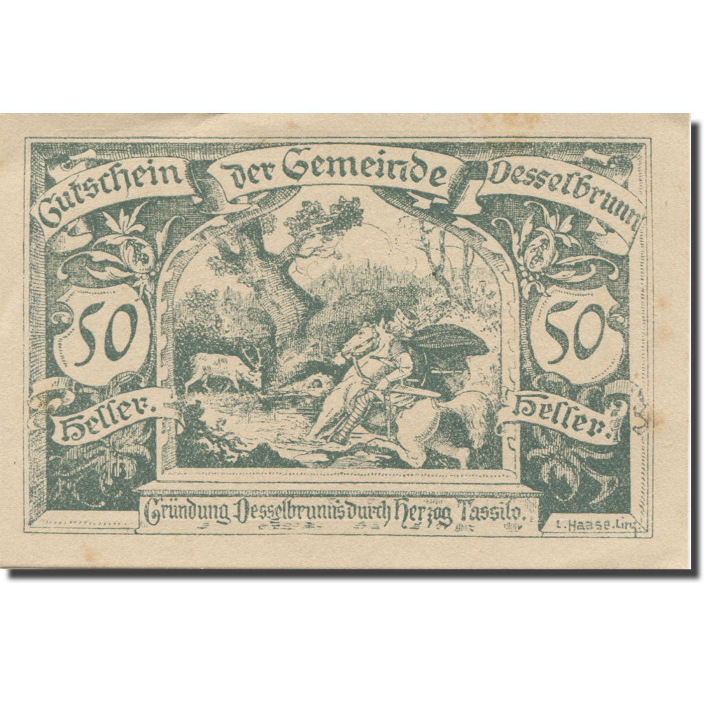 Banknote, Austria, Desselbrunn, 50 Heller, Foret, 1920 AU(55-58) Mehl:FS 119a