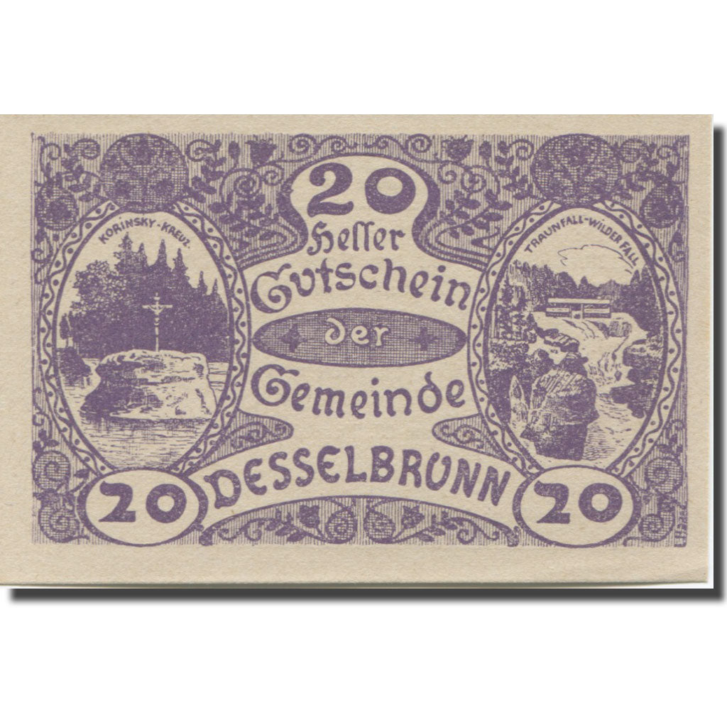 Banknote Austria Desselbrunn, 20 Heller, Monument, 1920 UNC(65-70) Mehl:FS 119a