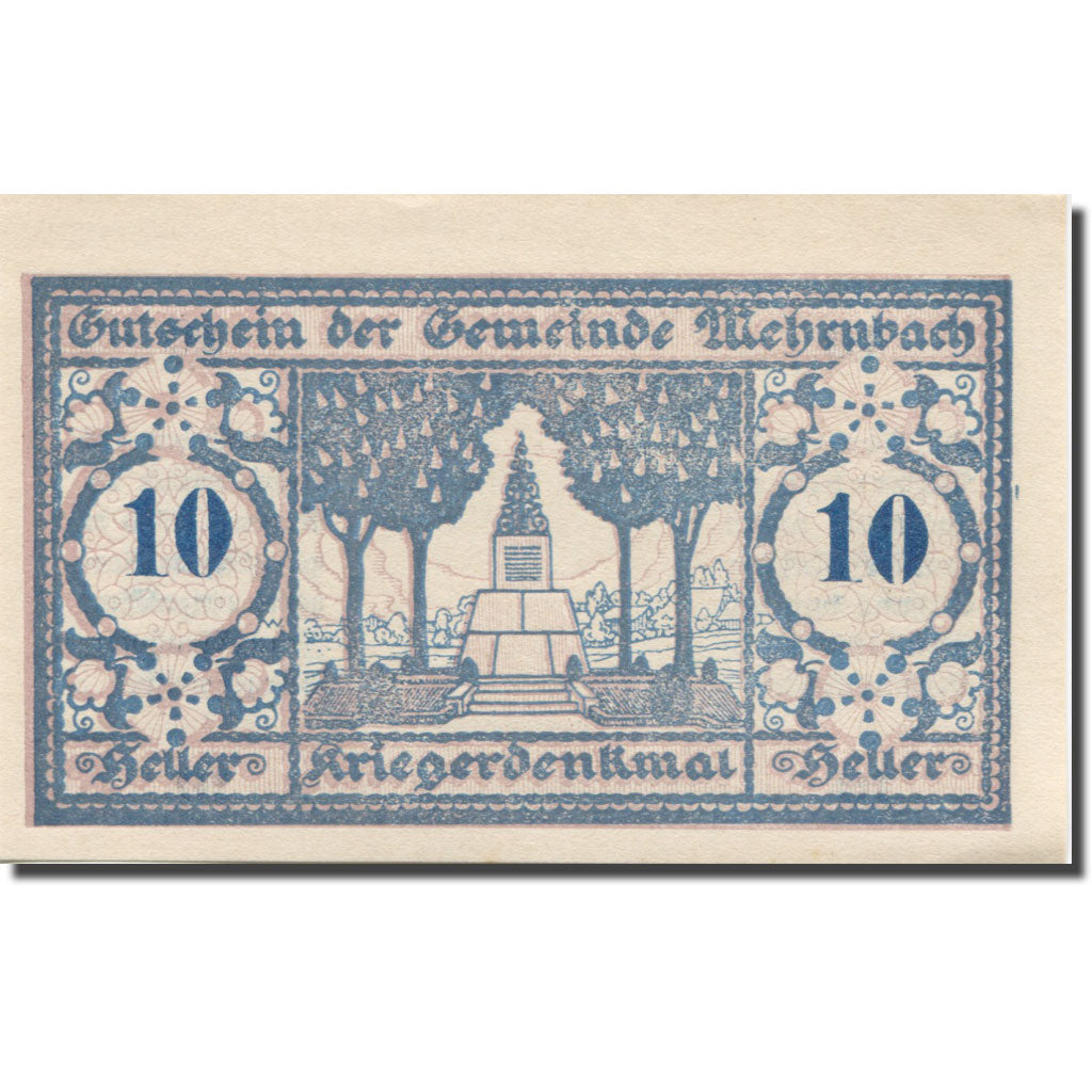 Banknote, Austria, Mehrnbach, 10 Heller, Monument, 1920 UNC(65-70) Mehl:FS 604.5