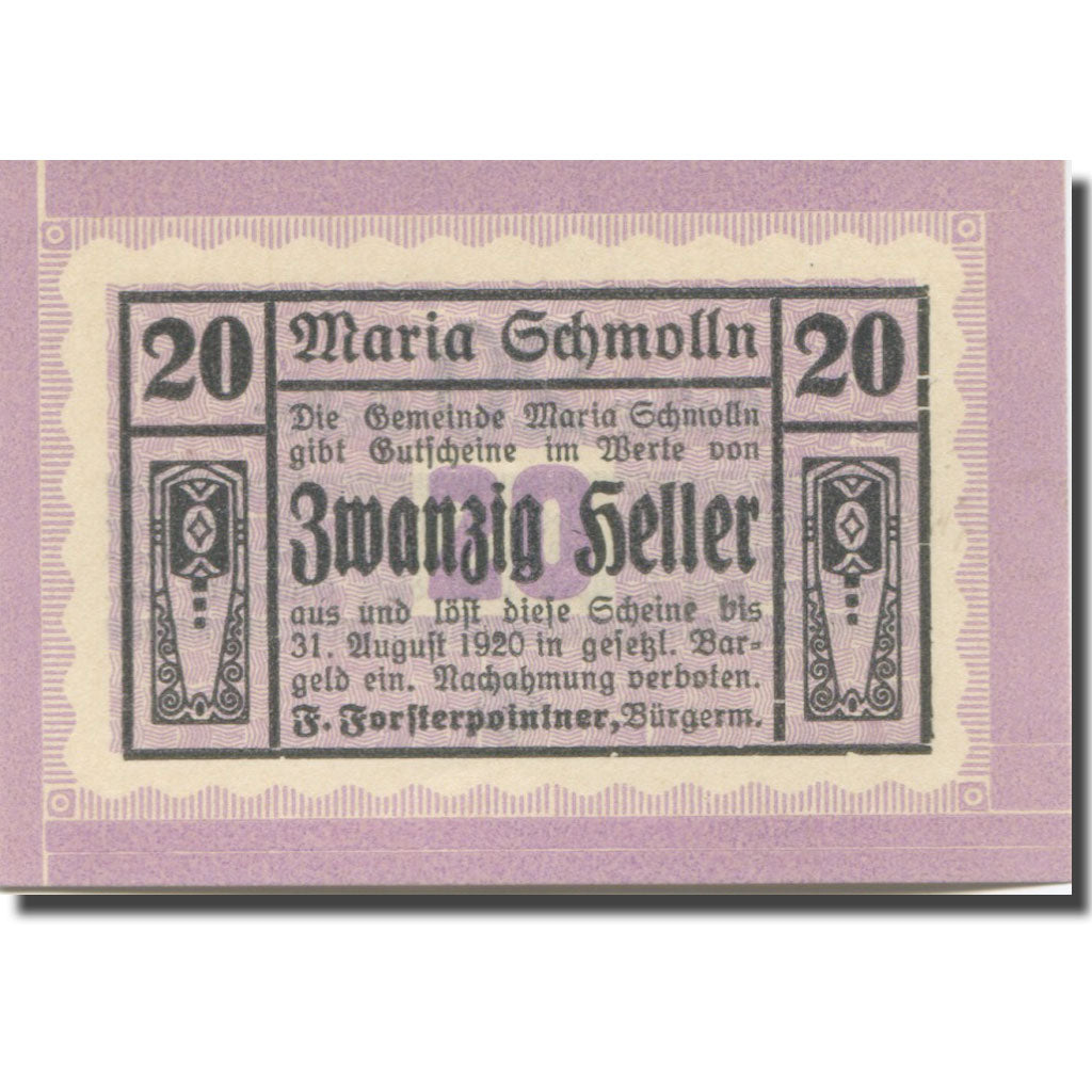 Banknote, Austria, Schmolln, 20 Heller face value 1920 UNC(65-70) Mehl:FS 587Ia