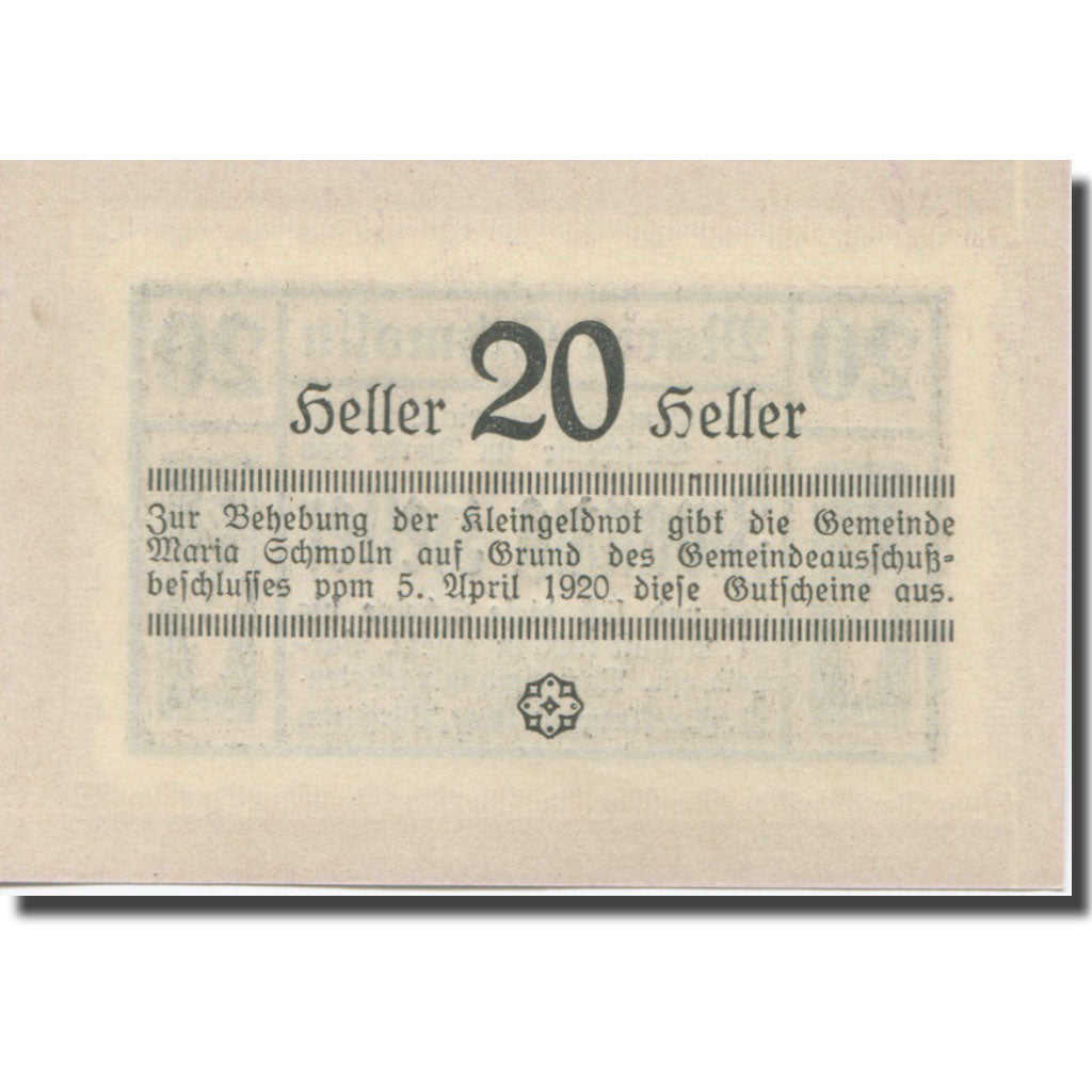 Banknote, Austria, Schmolln, 20 Heller face value 1920 UNC(65-70) Mehl:FS 587Ia