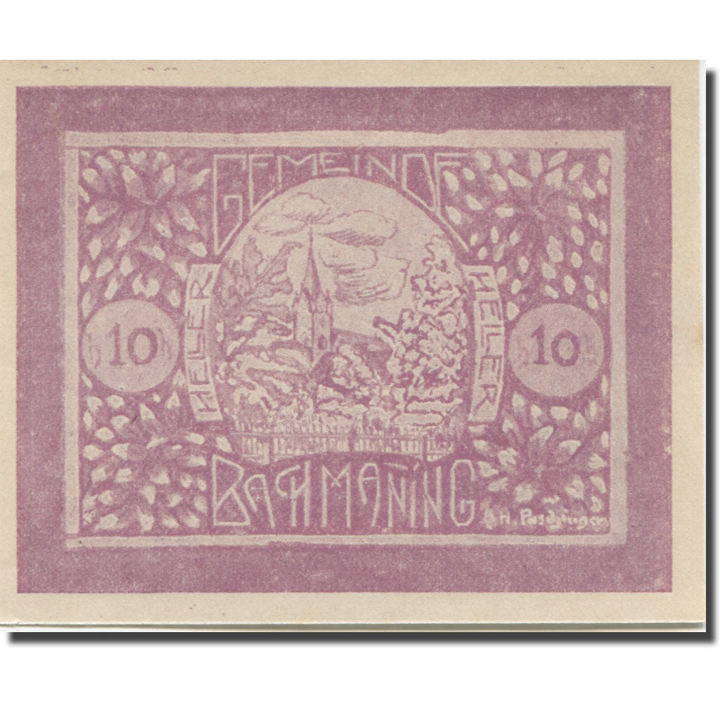 Banknote, Austria, Bachmanning, 10 Heller, Eglise, 1921 UNC(65-70) Mehl:FS 72Ib