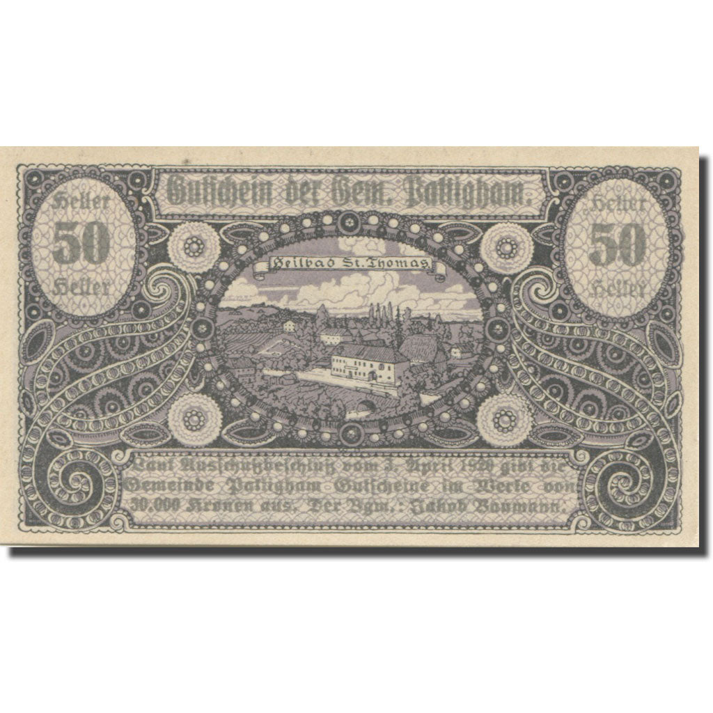 Banknote, Austria, Battighem, 50 Heller, château, 1920 UNC(63) Mehl:FS 938