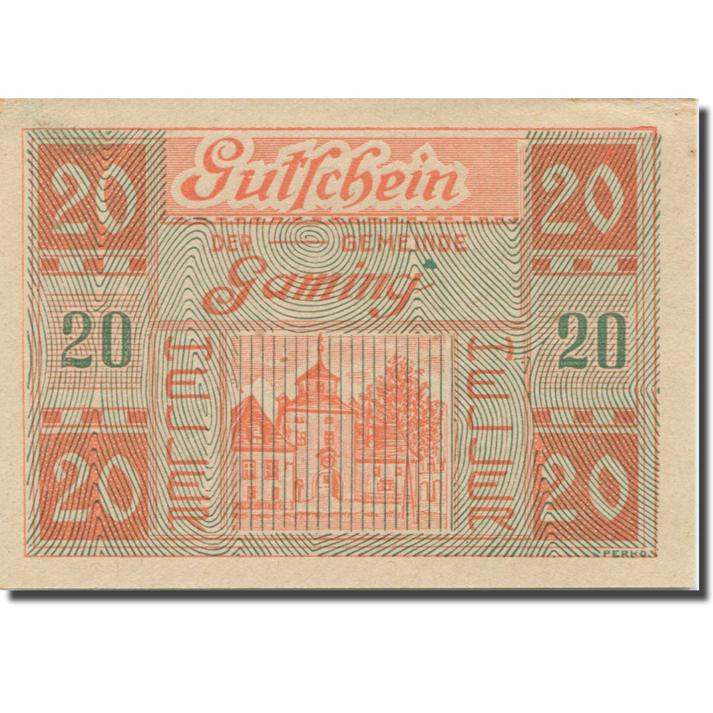 Banknote, Austria, Gaming, 20 Heller, Eglise 1920-12-31, UNC(63), Mehl:FS 220a