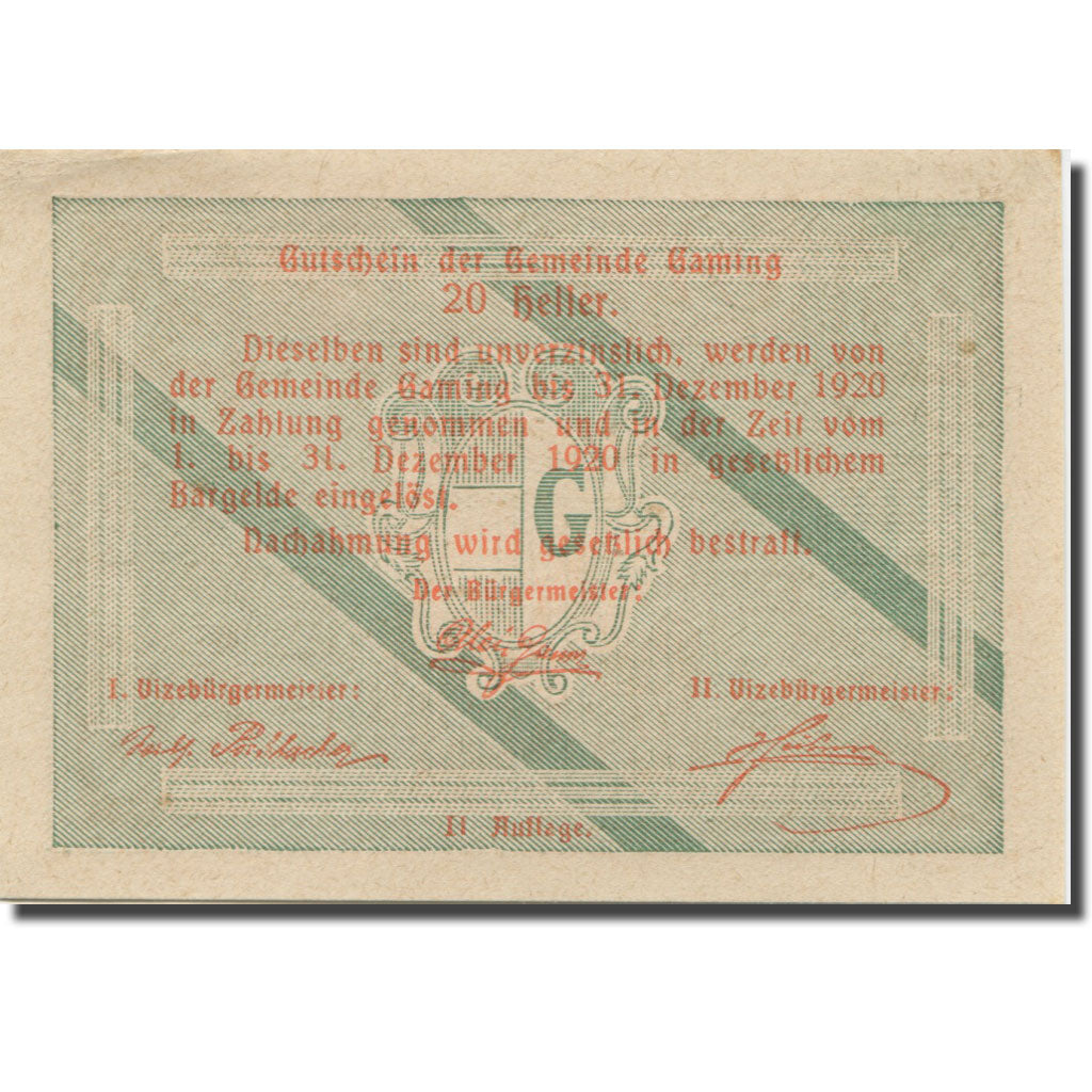 Banknote, Austria, Gaming, 20 Heller, Eglise 1920-12-31, UNC(63), Mehl:FS 220a