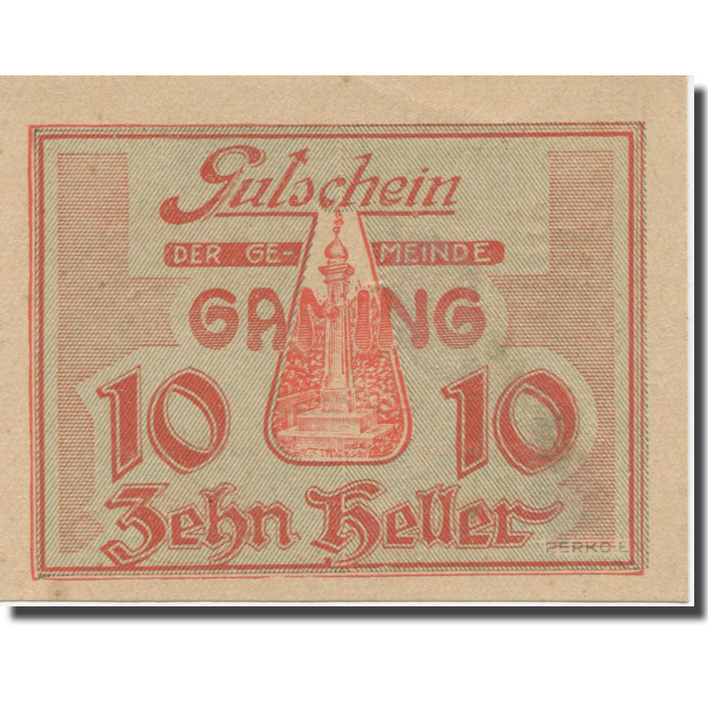 Banknote, Austria, Gaming, 10 Heller, Monument, 1920 UNC(63) Mehl:FS 220a