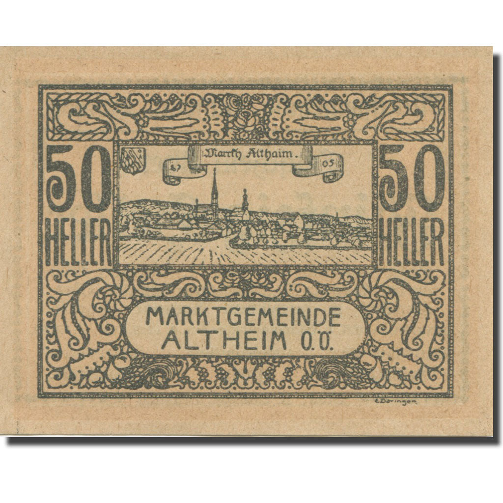 Banknote, Austria, Altheim, 50 Heller, champs, 1920 UNC(65-70) Mehl:FS 32aE