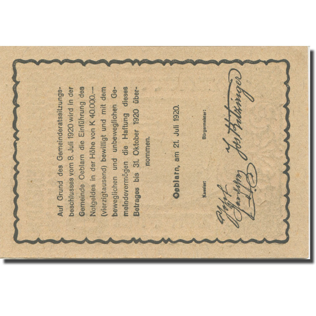 Banconote, Austria, Oeblarn, 60 Heller, Ville 1920-10-31, SPL Mehl:FS 700IIc