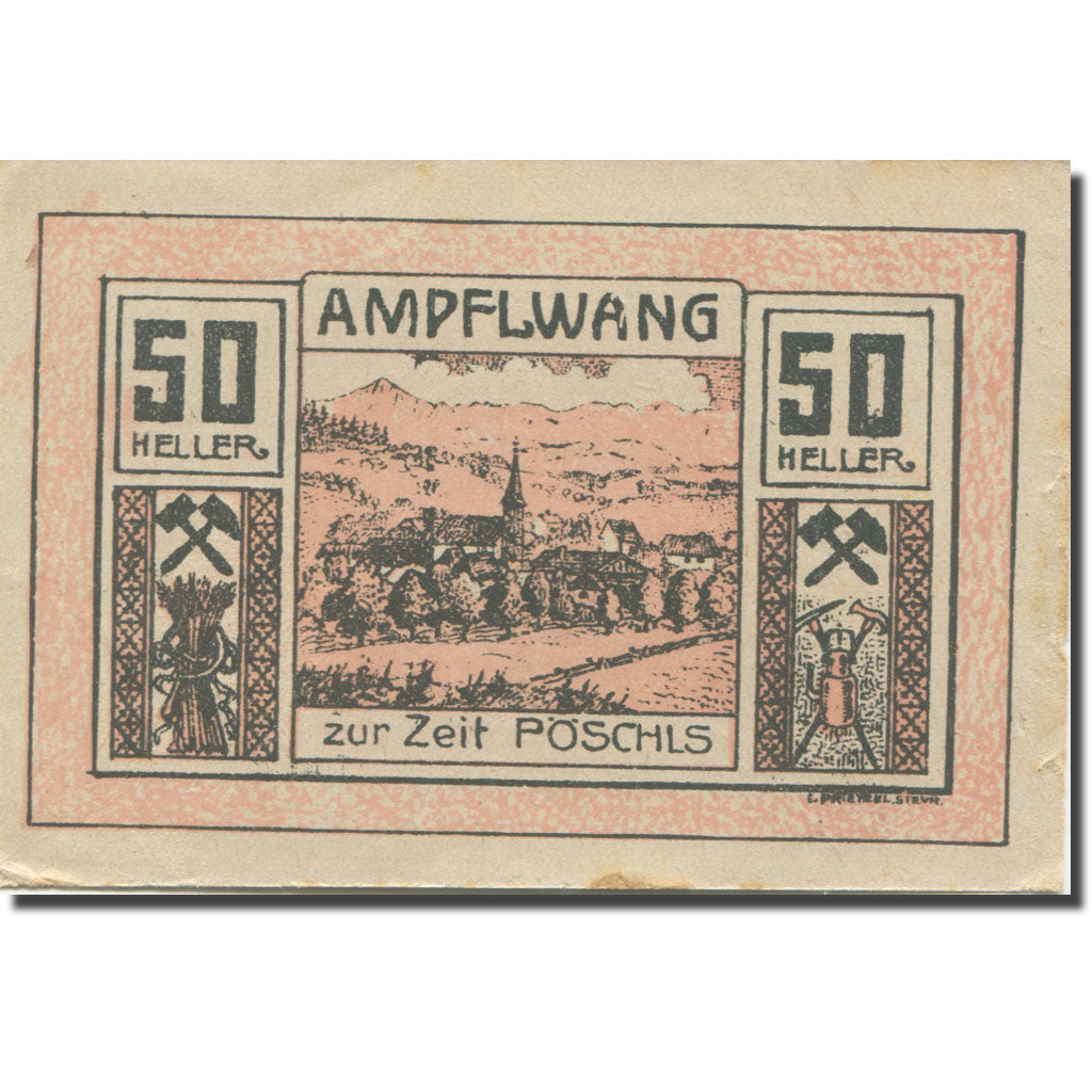 Banknote, Austria, Ampflwang, 50 Heller, village, 1920 AU(55-58) Mehl:FS 36a