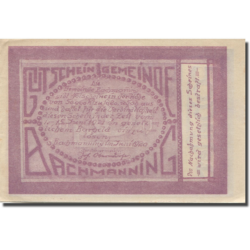 Banknote, Austria, Bachmanning, 20 Heller, champs 1921-06-15, UNC(63) Mehl:FS 72