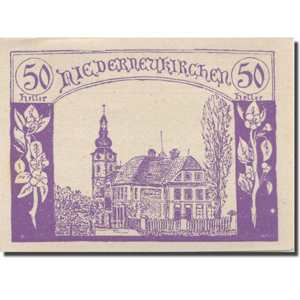 Banknote Austria Niederneukirchen, 50 Heller, Eglise, 1920 UNC(63) Mehl:FS 670a
