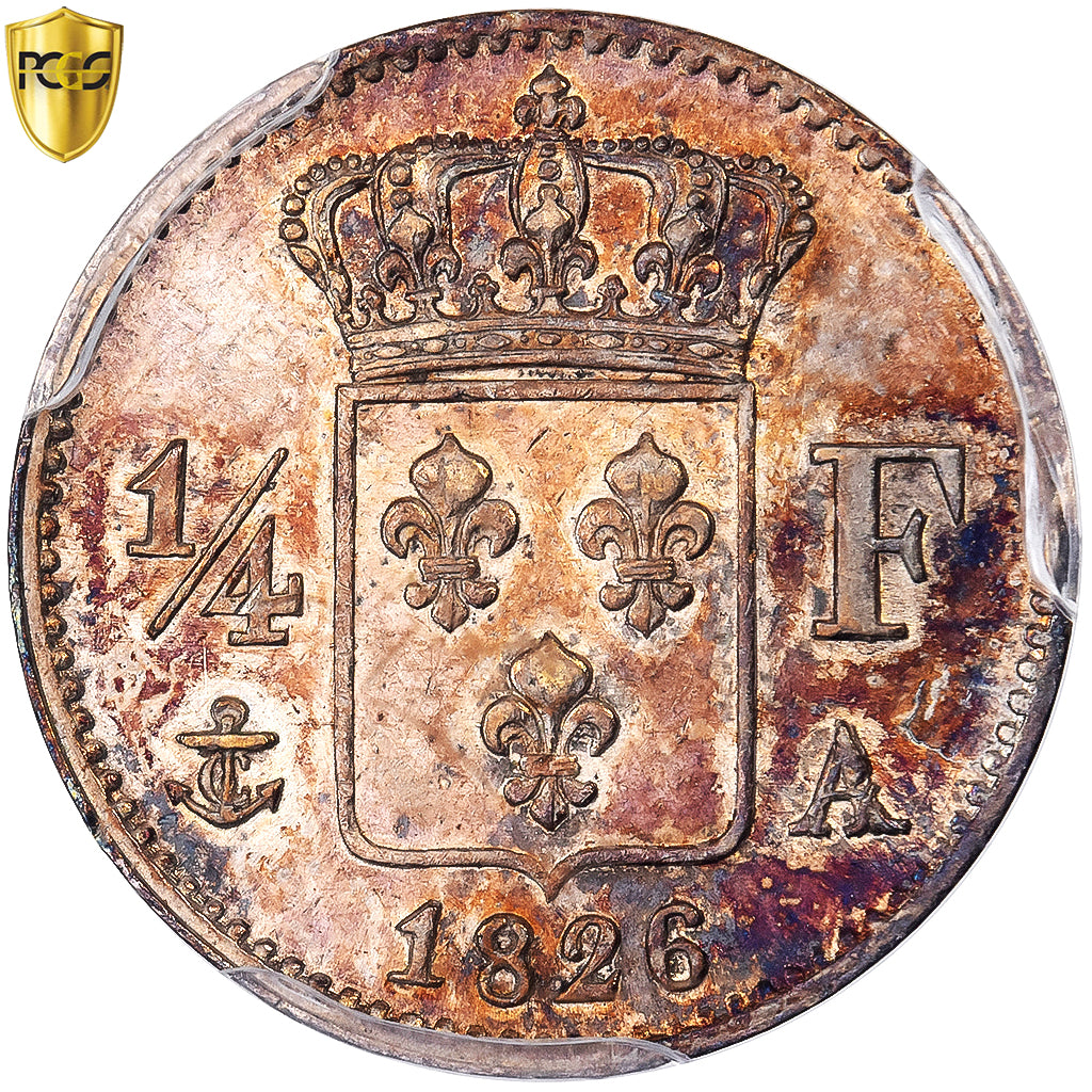 Frankrijk, Charles X, 1/4 Franc, 1826, Paris, Zilver, PCGS, PR, Gadoury:353