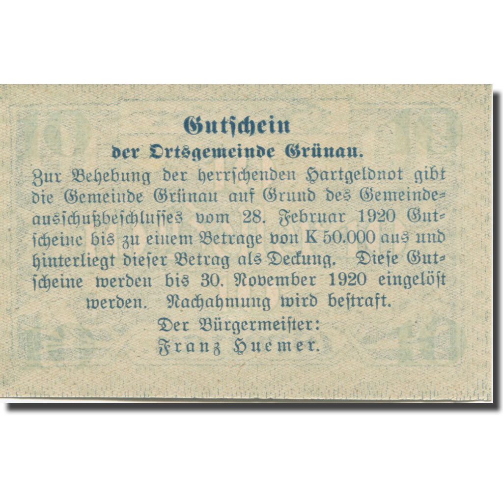 Banknote, Austria, Grünau, 10 Heller, lac 1920-11-31, UNC(65-70) Mehl:FS 300a