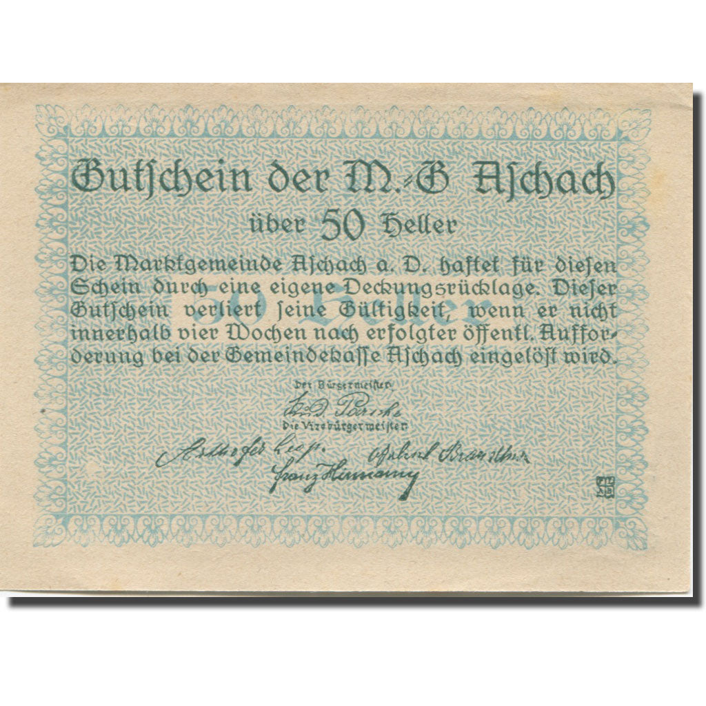 Banknote, Austria, Aschach, 50 Heller, fleuve, UNC(63), Mehl:FS 53IIb1
