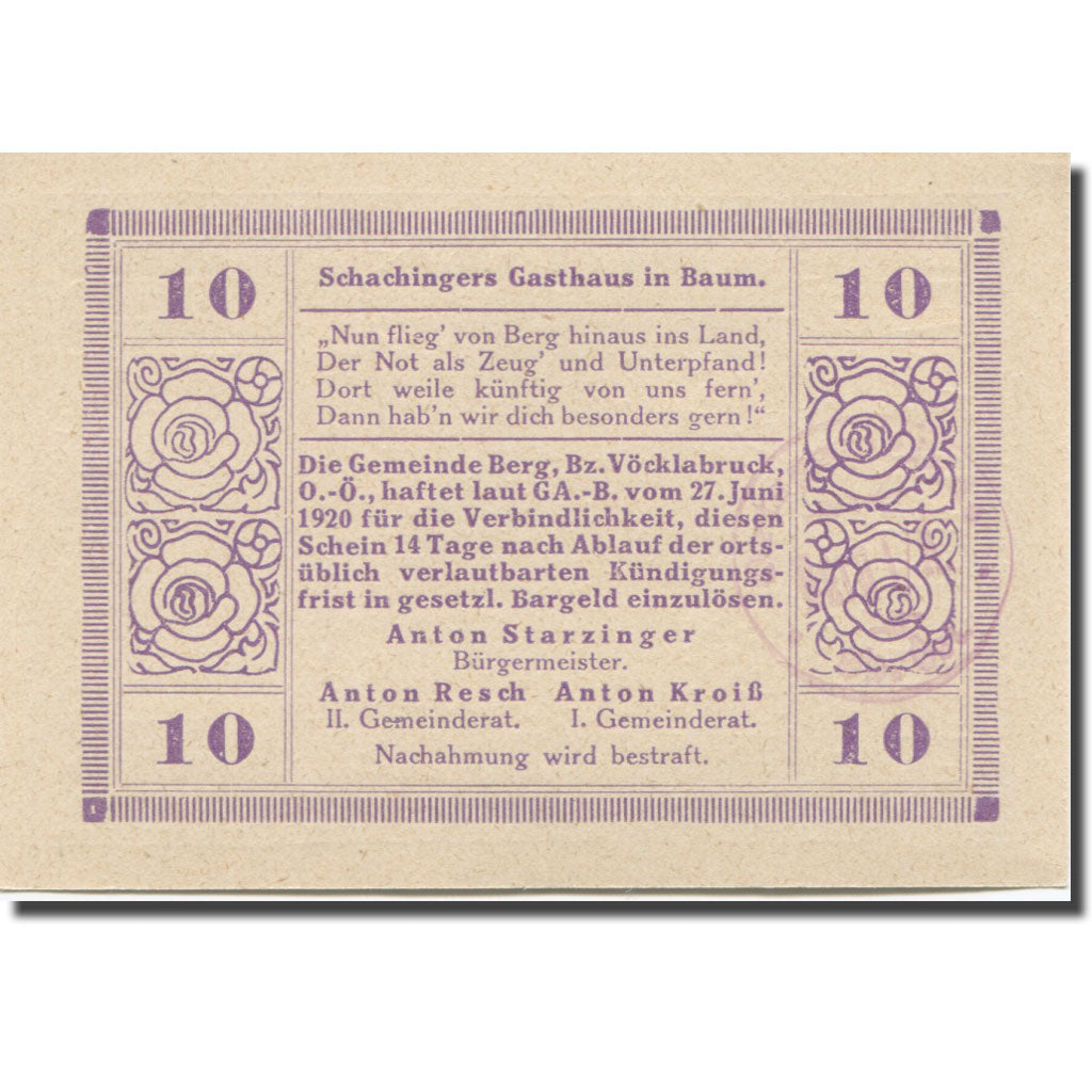 Banknote, Austria, Berg, 10 Heller, rue 1920-06-27, UNC(65-70), Mehl:FS 66