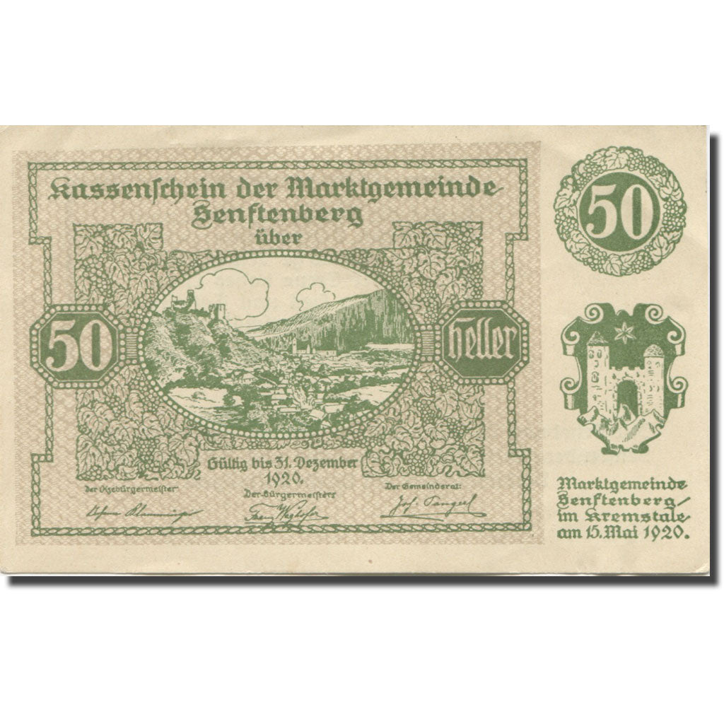 Banknote, Austria, Senftenberg, 50 Heller, montagne, 1920 UNC(63) Mehl:FS 993c