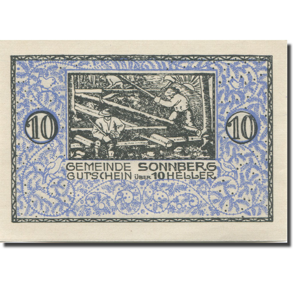 Banknote, Austria, Sonnberg, 10 Heller, bûcheron, 1920 UNC(65-70) Mehl:FS 1004a