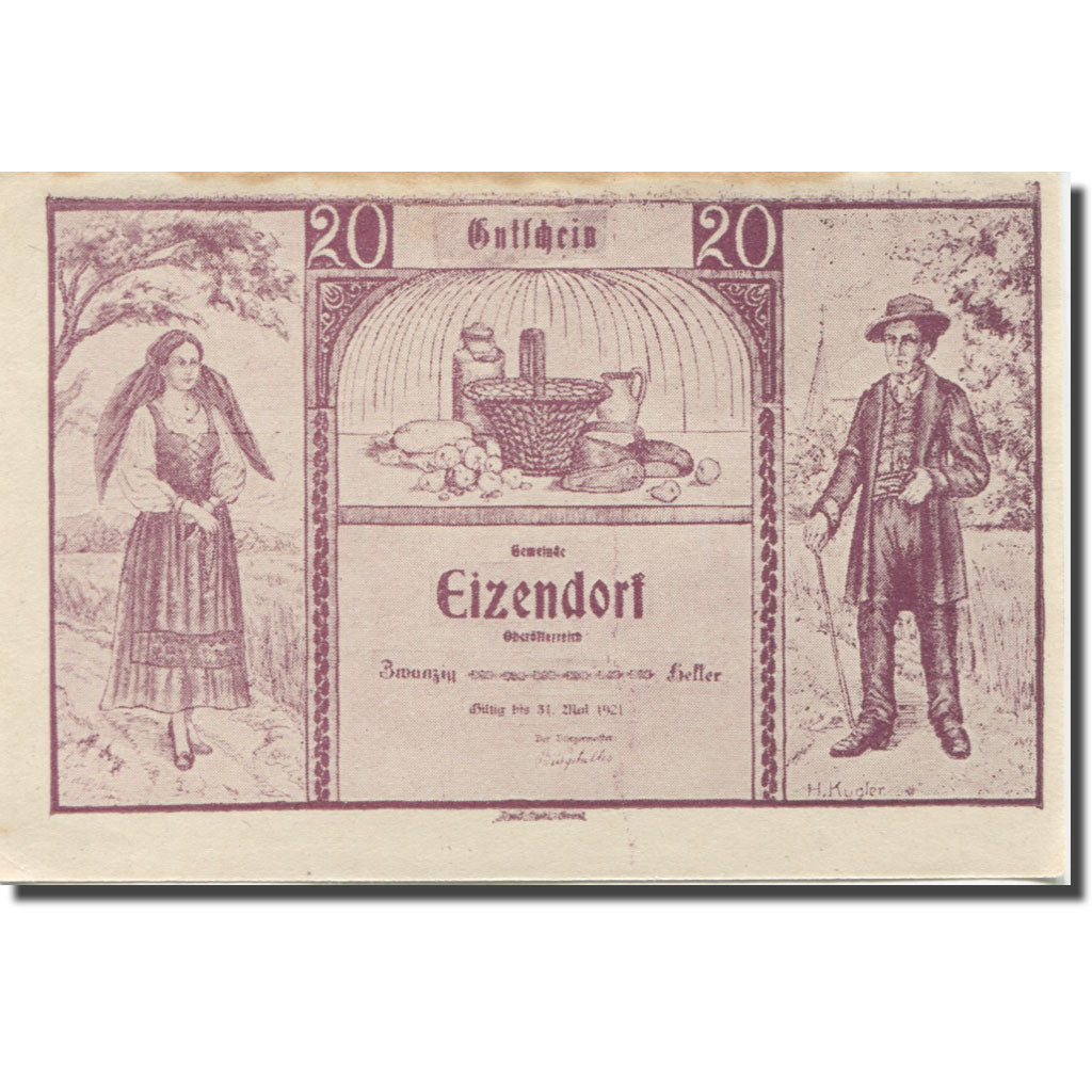 Banknote, Austria, Eizendorf, 20 Heller 1921, 1921-05-31 AU(55-58) Mehl:FS 170a