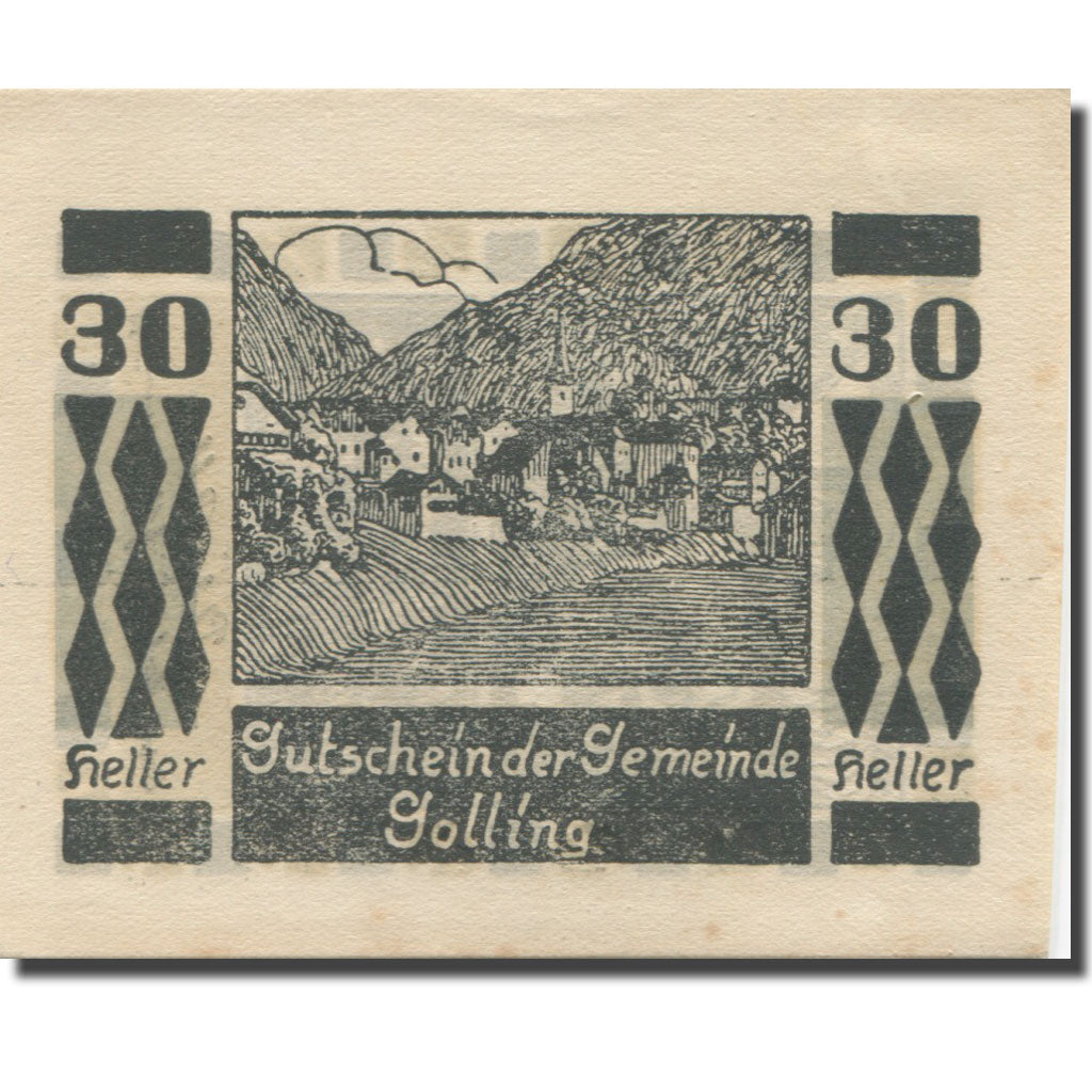 Banknote, Austria, Golling, 30 Heller, paysage, 1920, AU(55-58) Mehl:FS 249