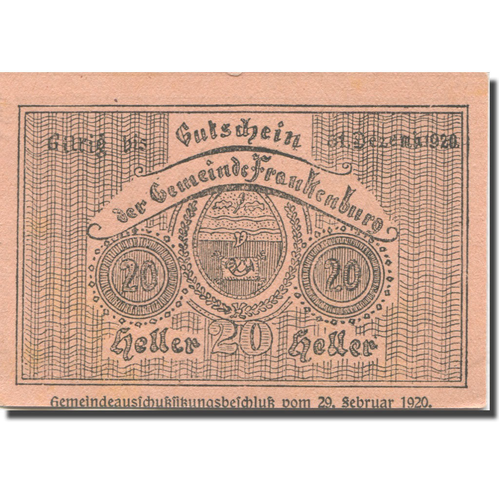 Banknote, Austria, Frankenburg, 20 Heller, Forêt, 1920 UNC(63) Mehl:FS 206Ic