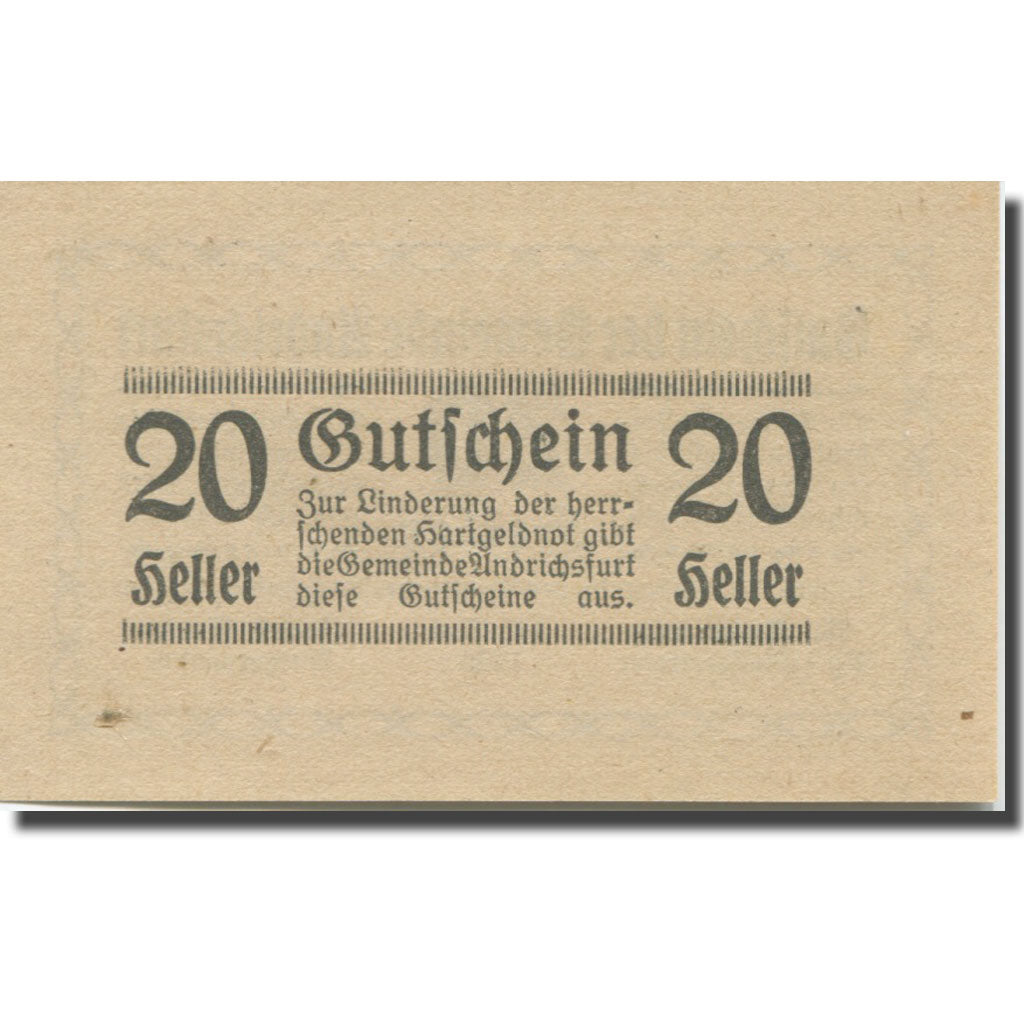 Banknote, Austria, Andrichsfurt, 20 Heller 1920-09-30 UNC(65-70) Mehl:FS 41