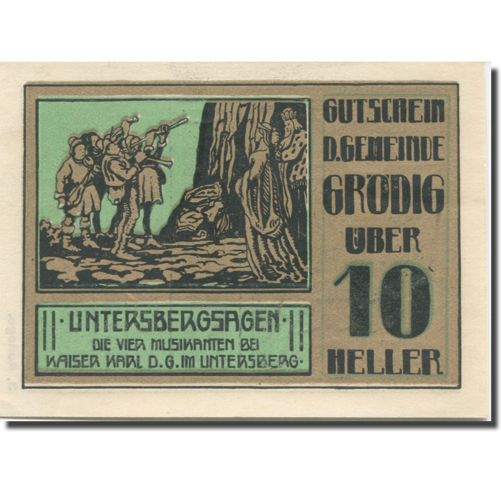 Banknote, Austria, Grödig, 10 Heller, personnage, 1920 UNC(63) Mehl:FS 290e