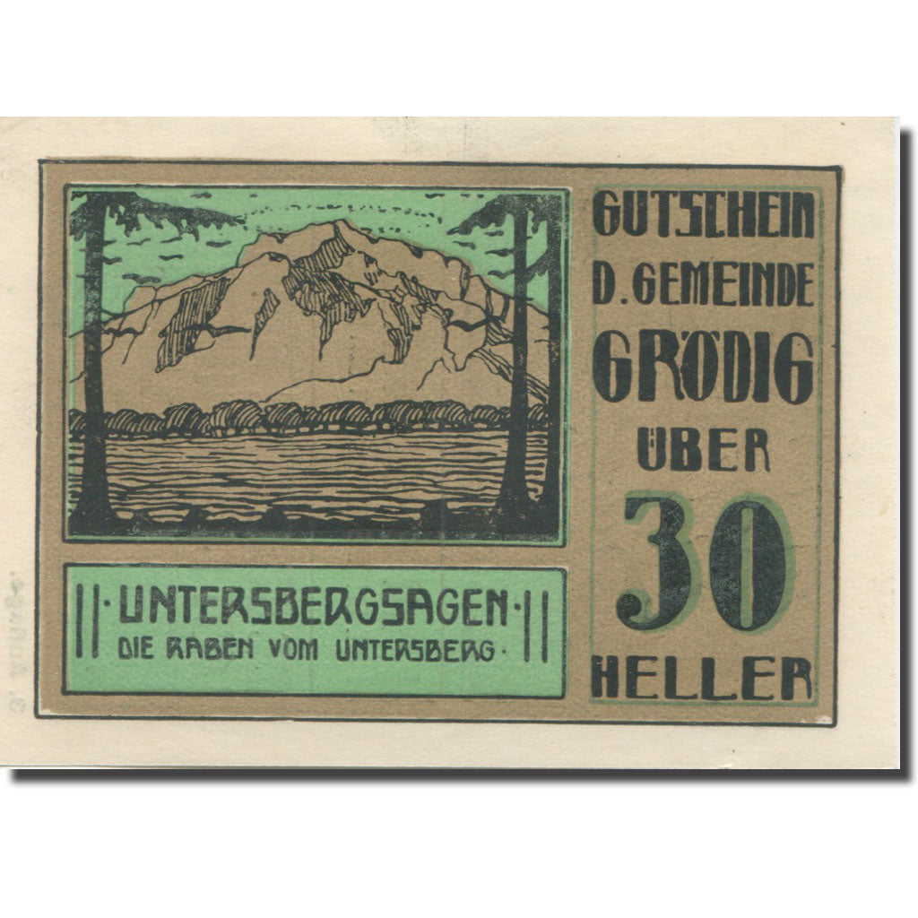 Banknote, Austria, Grödig, 30 Heller, montagne, 1920, UNC(65-70) Mehl:FS 290e