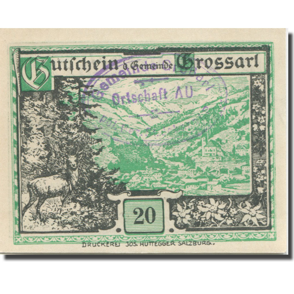 Banknote, Austria, Grossarl, 20 Heller, cerf 1920-12-31, UNC(63), Mehl:FS 292a